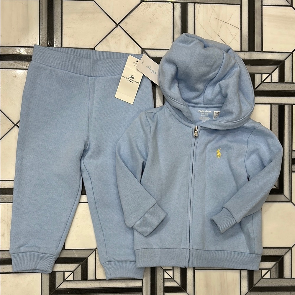 Ralph Lauren Kids Light Blue Hoodie and Pants Set New 18 months